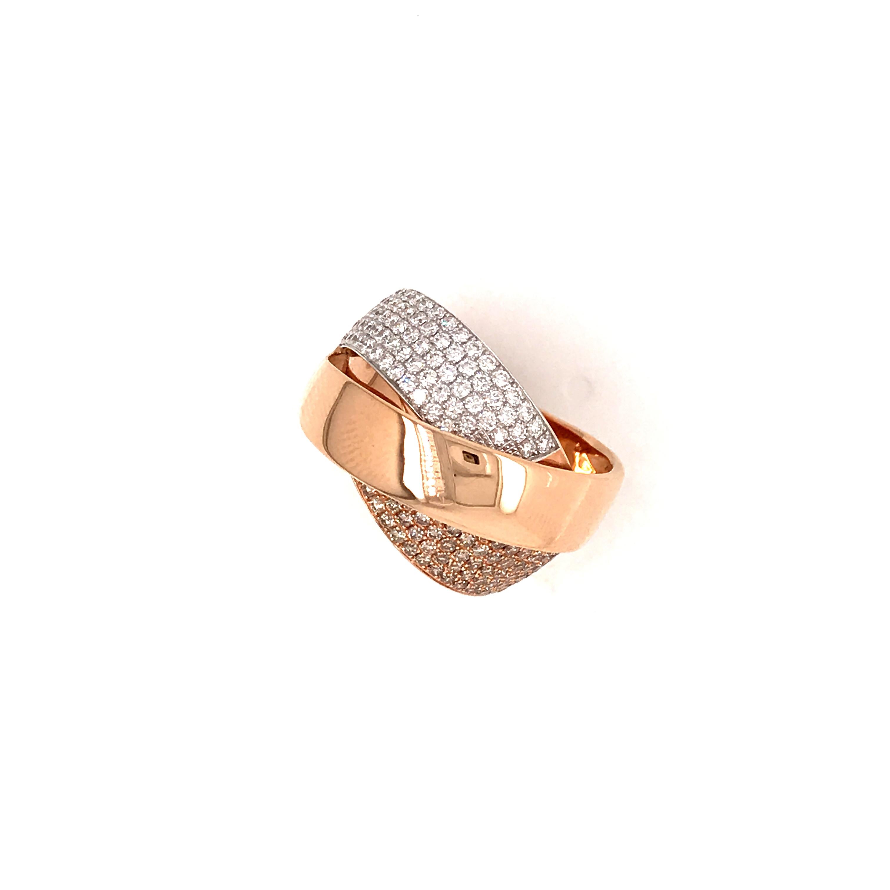 Diamonds Interlaced Fashion Ring Rose Gold 18 Karat For Sale 10