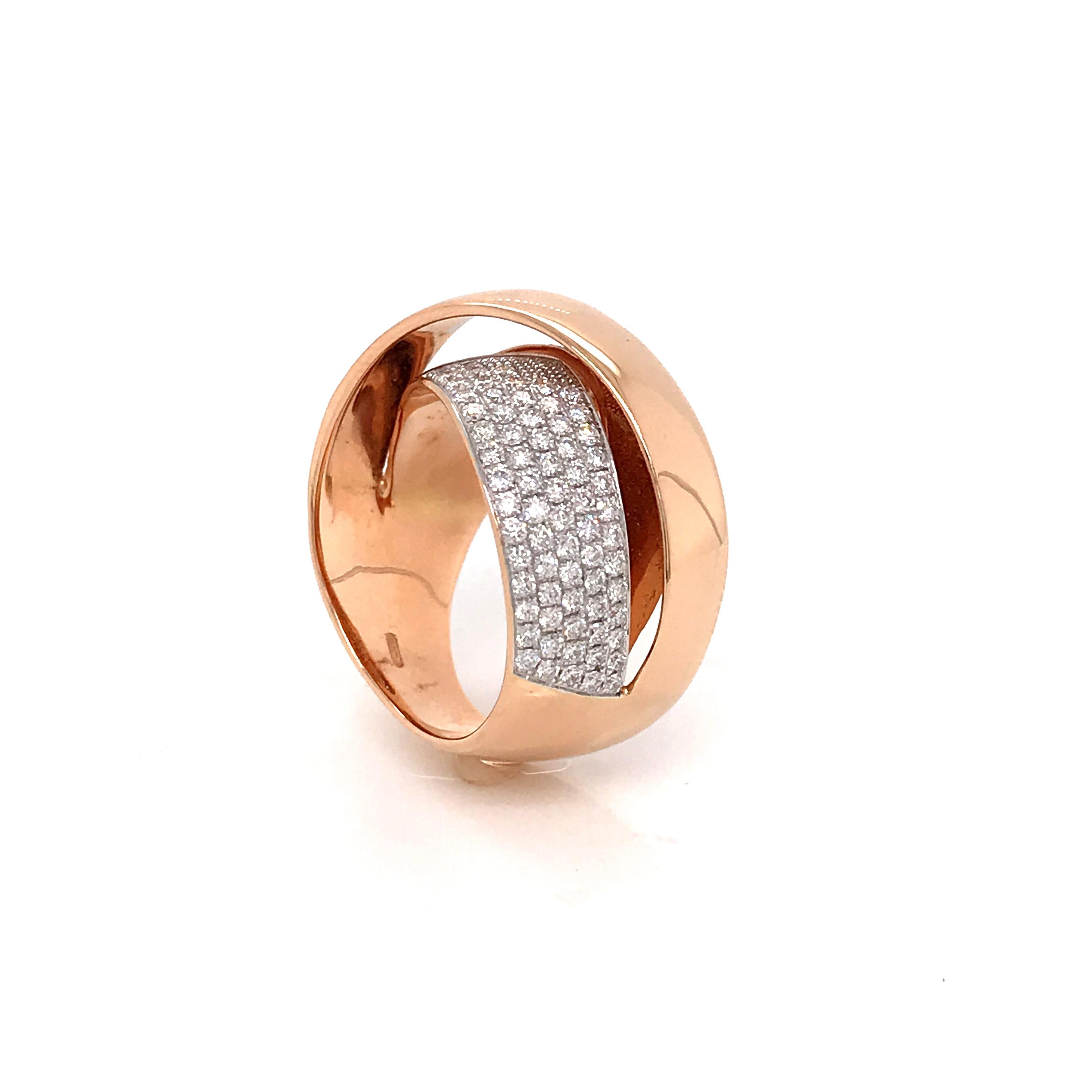 Diamonds Interlaced Fashion Ring Rose Gold 18 Karat In New Condition For Sale In Vannes, FR