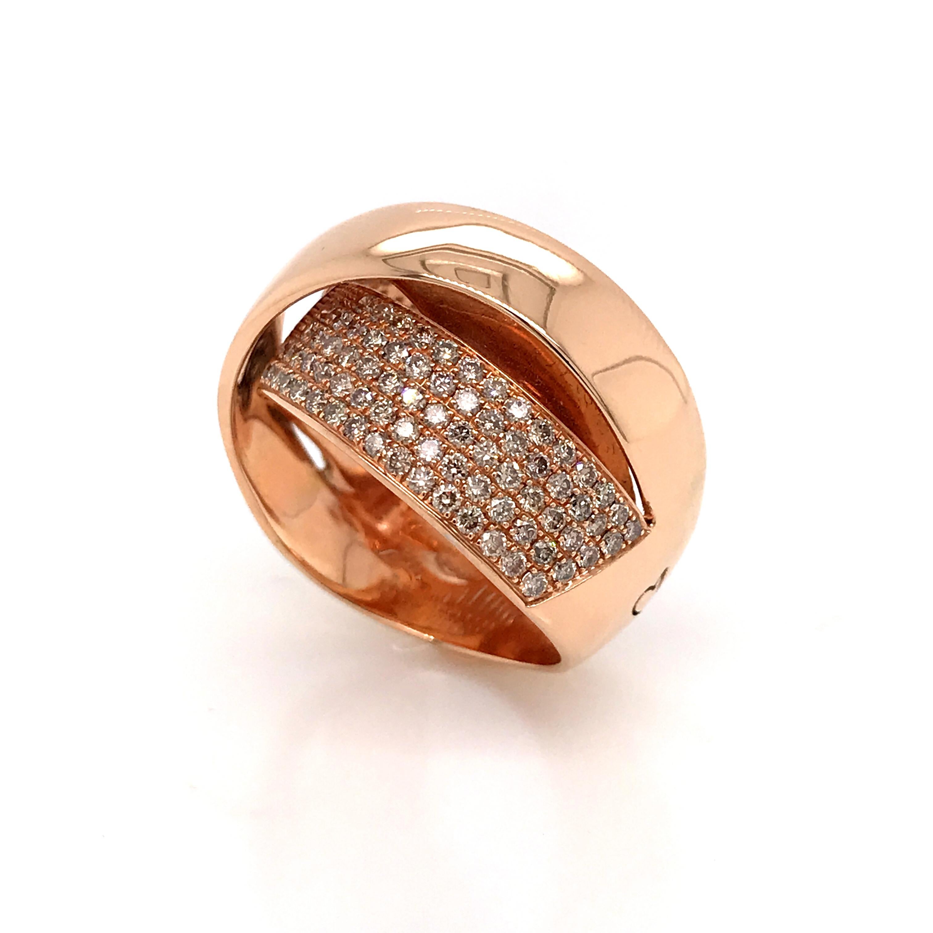 Diamonds Interlaced Fashion Ring Rose Gold 18 Karat For Sale 3