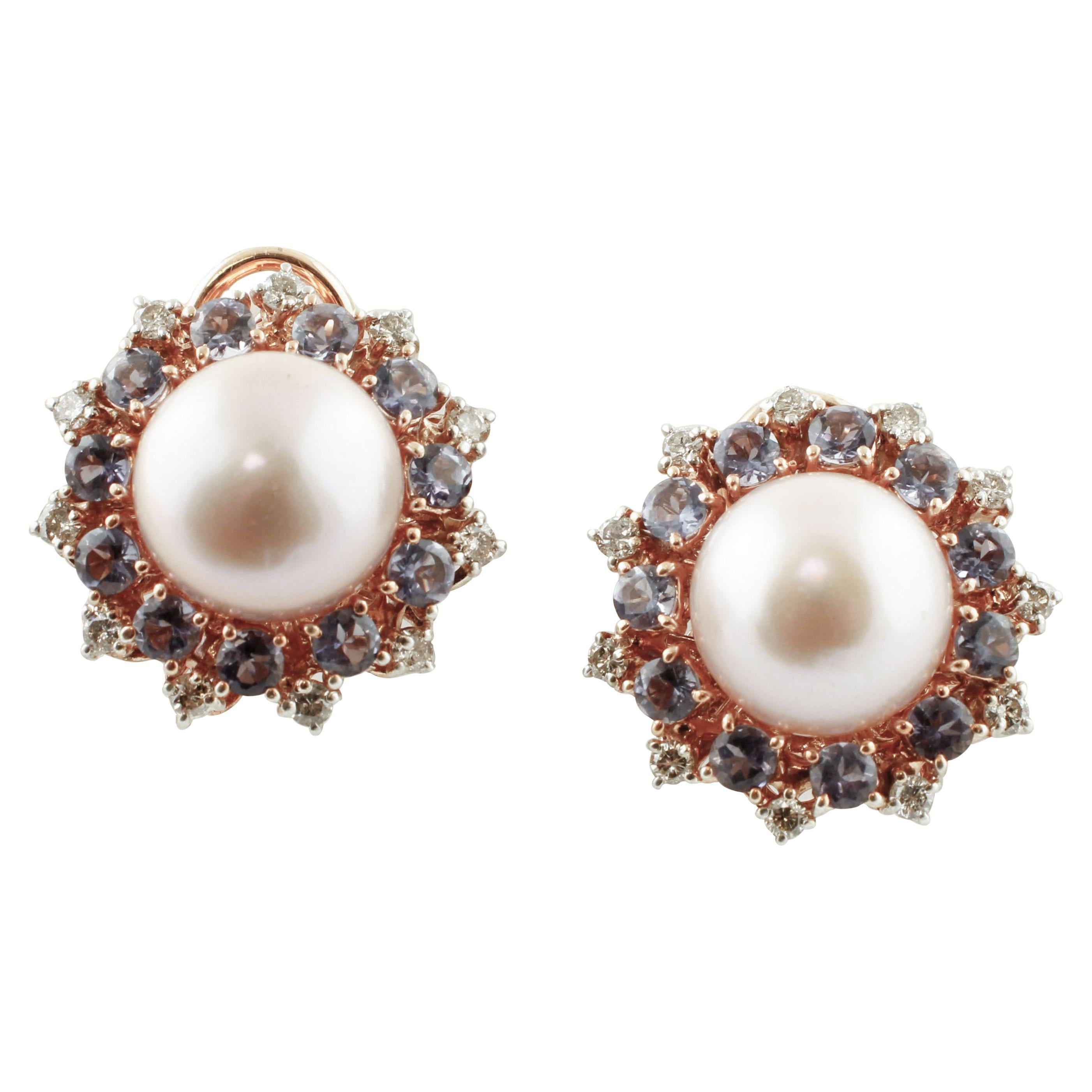 Sapphires, Pearls, Diamonds, Rose Gold and Silver Earrings. For Sale at ...