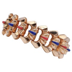 Bracciale Retrò con diamanti, lapis, corallo e oro rosa 18 carati