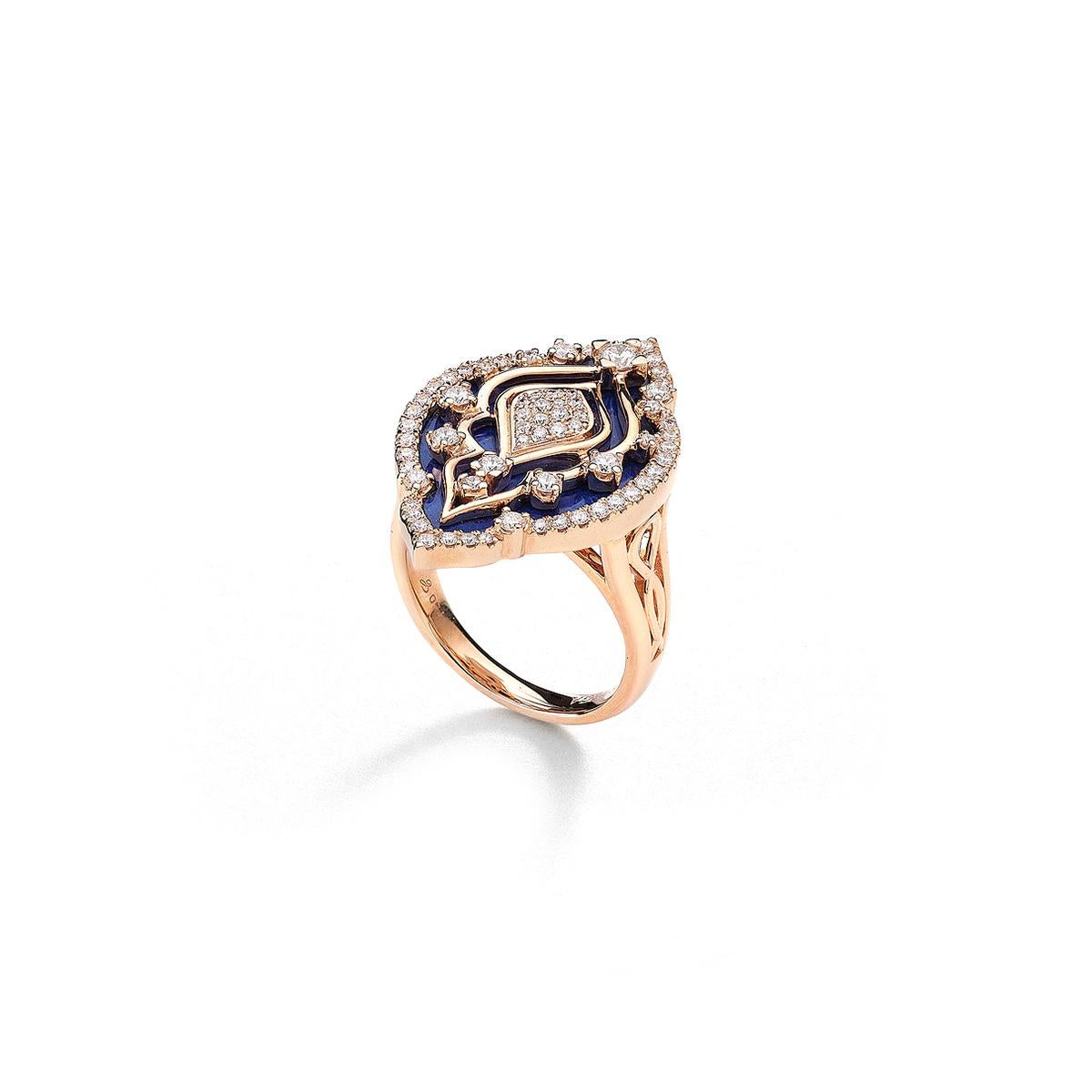 Ring in 18kt pink gold set with 71 diamonds 0.78 cts and one lapis lazuli 3.29 cts Size 53     