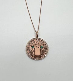 Diamonds Leopard Jaguar Panther Tiger Halo Rose Gold Pendant Medallion Necklace