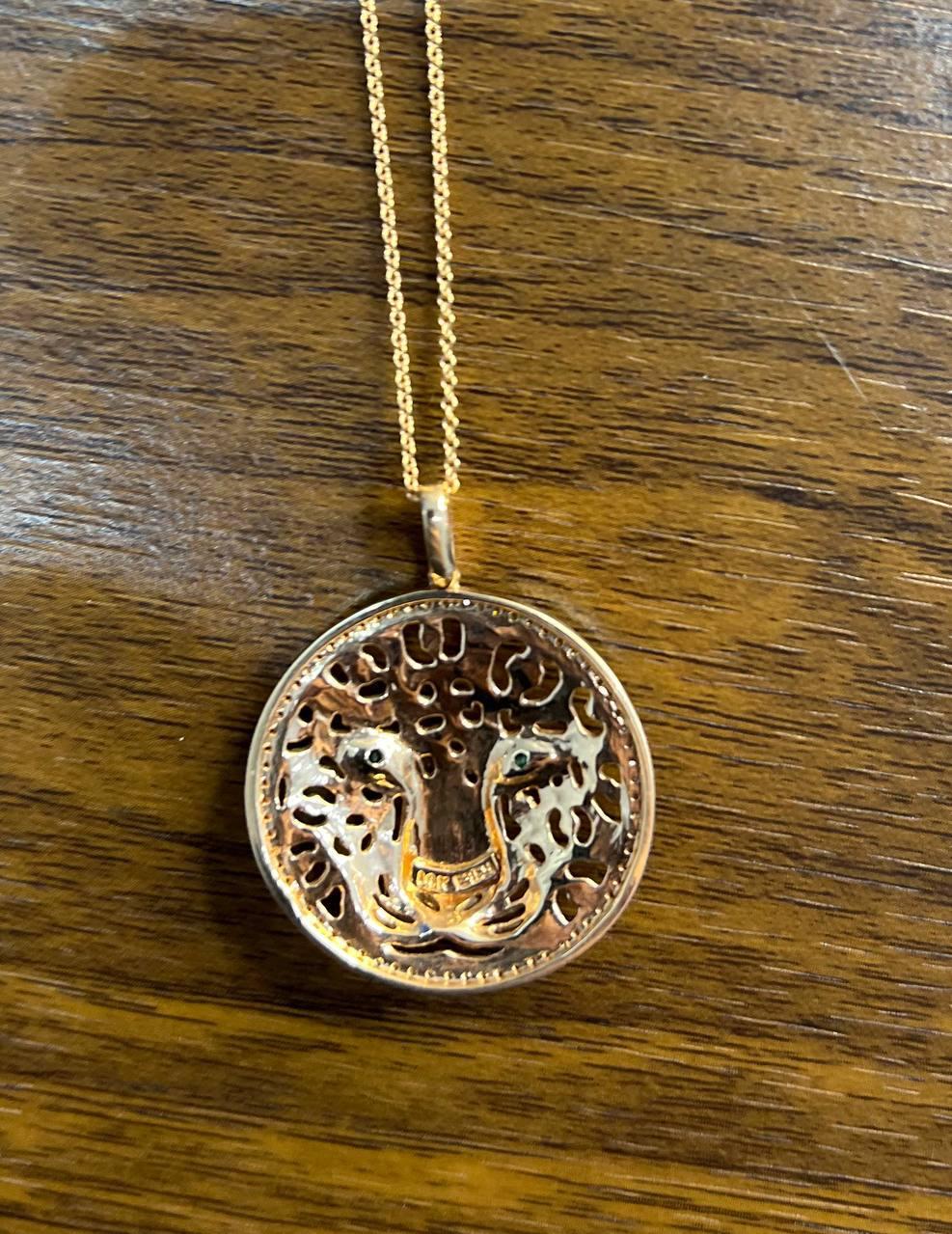 Diamonds Leopard Jaguar Panther Tiger Halo Rose Gold Pendant Medallion Necklace For Sale 2