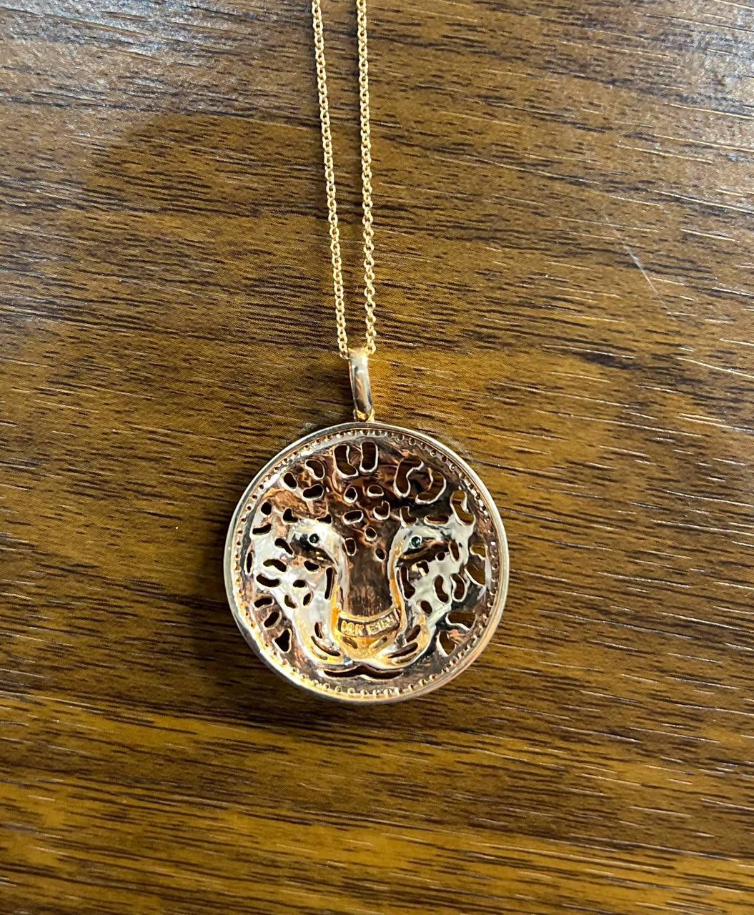 Diamonds Leopard Jaguar Panther Tiger Halo Rose Gold Pendant Medallion Necklace For Sale 3