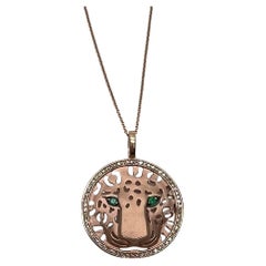 Halskette mit Medaillon-Anhänger, Diamanten, Leopard, Jaguar, Panther, Tiger, Halo, Roségold