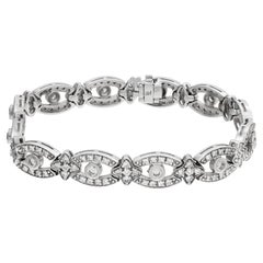 Diamonds Line Bracelet Set in 14K White Gold, Round Brilliant Cut Diamonds