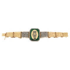 Diamonds Malachite 14 Karat Yellow Gold Cuff Bracelet
