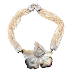 Diamonds Ming Dynasty Pearls Platinum Abalone Shell Necklace John Landrum Bryant