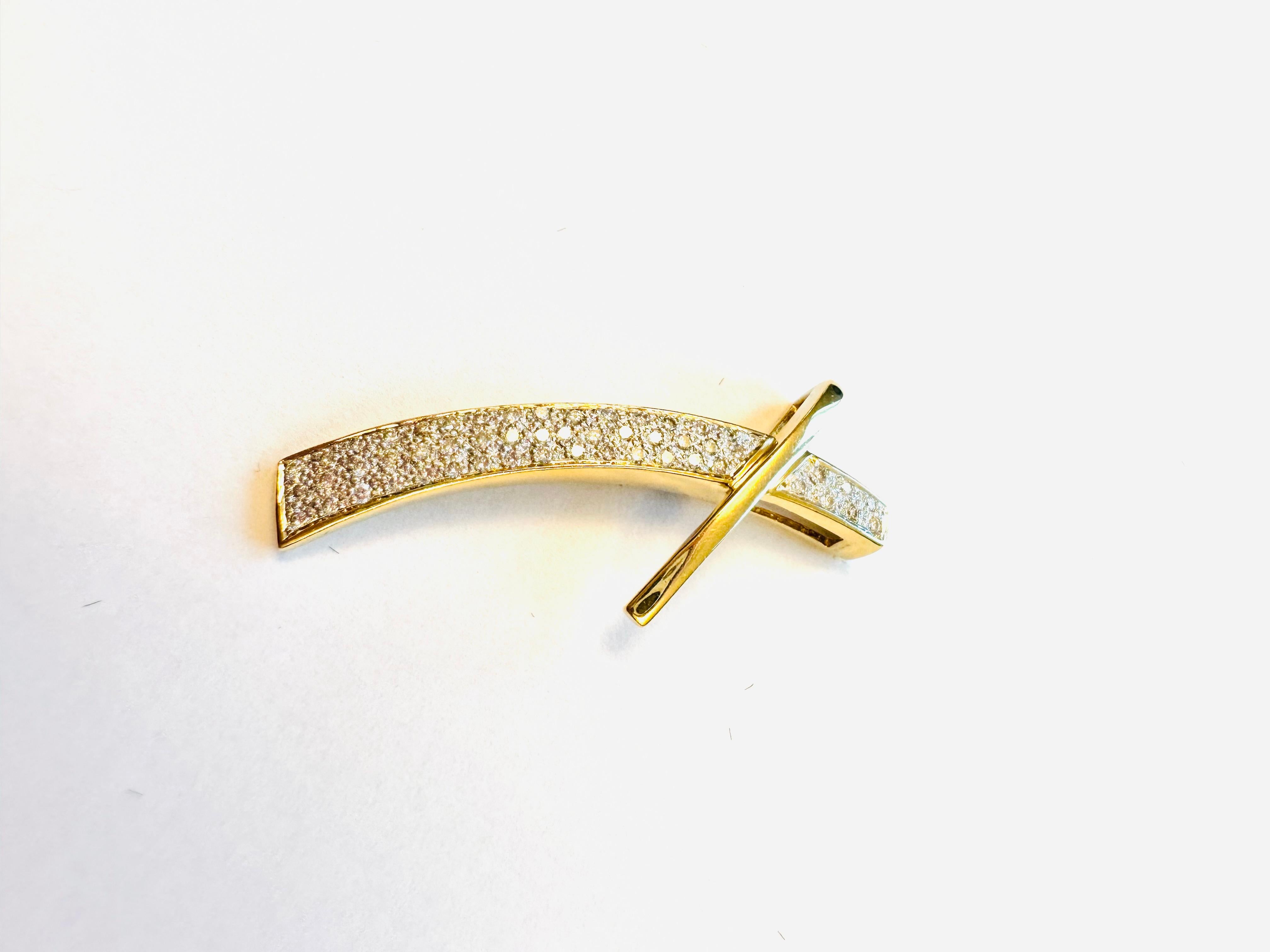 Contemporary Diamonds Modern French Cross 18kt Yellow and White Gold  For Sale