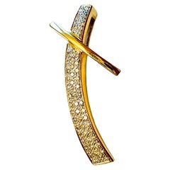 Croix française moderne en or jaune et blanc 18 carats et diamants 
