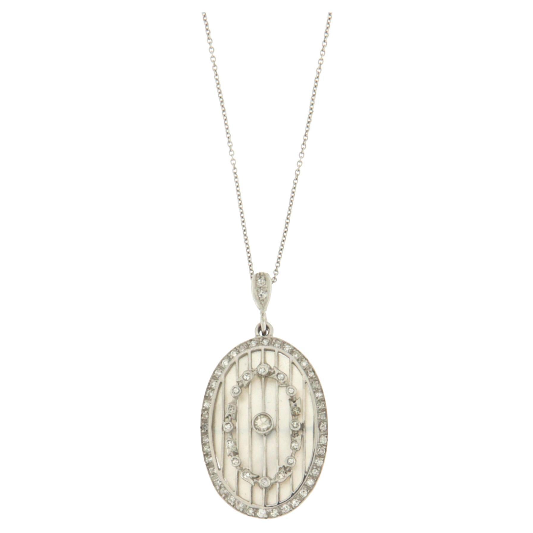 Diamonds Mother-of-Pearls 18 Karat White Gold Pendant Necklace For Sale