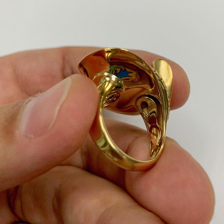 Women's or Men's Diamonds Multi-Color Sapphires 18 Karat Yellow Gold Ring For Sale