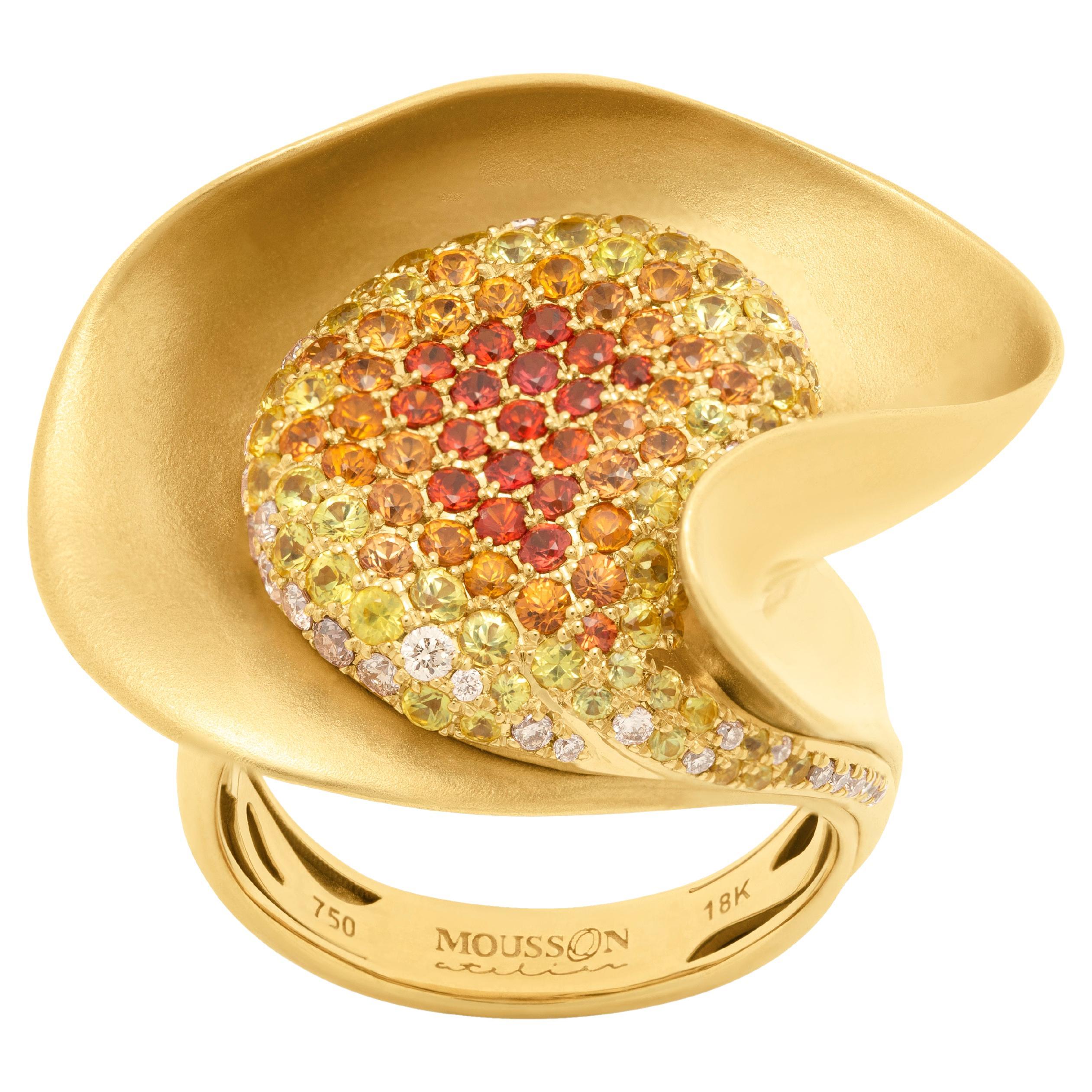 Diamonds Multi-Color Sapphires 18 Karat Yellow Gold Ring For Sale