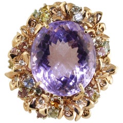 Diamonds Multi-Color Sapphires Amethyst Rose Gold Ring