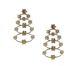 Diamonds Multi-Color Sapphires Rose and White Gold Floral Theme Earrings