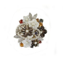 Diamonds Multi-Color Sapphires Pearls White Stones Flowers Fashion Ring