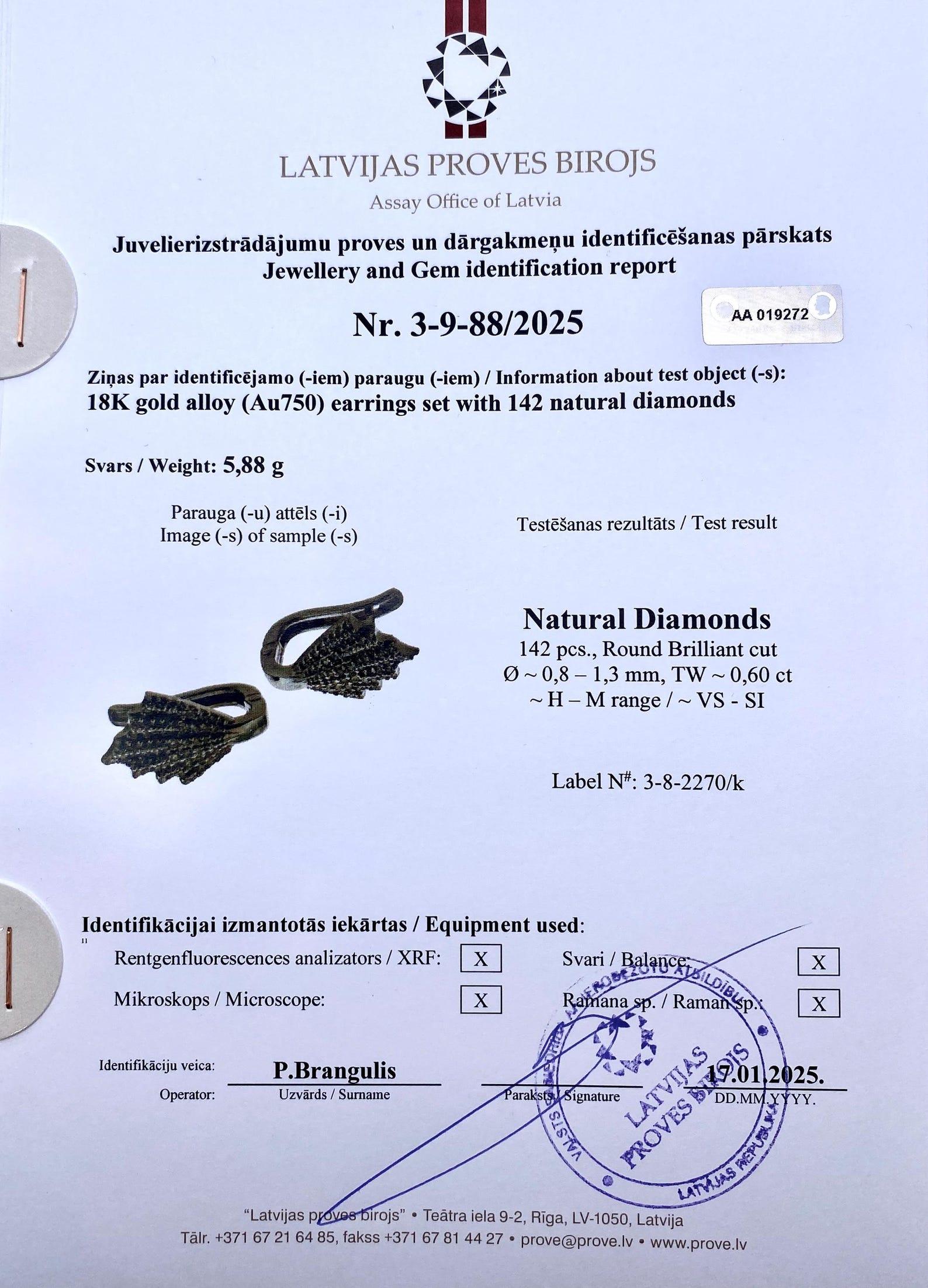 Diamonds natural Beautiful Earrings, 18 Karat White Gold, Certified In New Condition For Sale In Daugavpils, LV