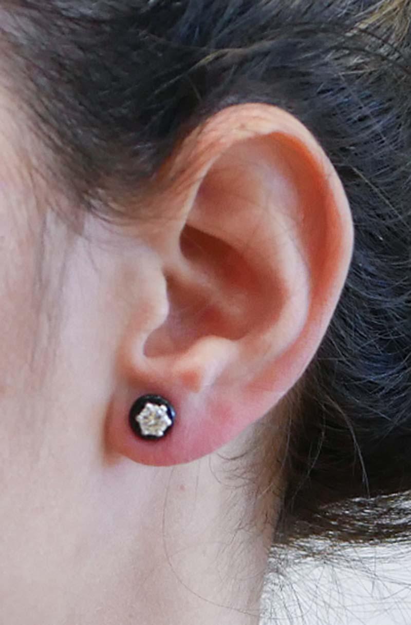 Diamantes, ónix, oro blanco de 14 quilates Pendientes. en Bueno estado para la venta en Marcianise, Marcianise (CE)