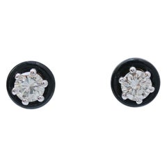 Diamants, Onyx, or blanc 14 carats Boucles d'oreilles.