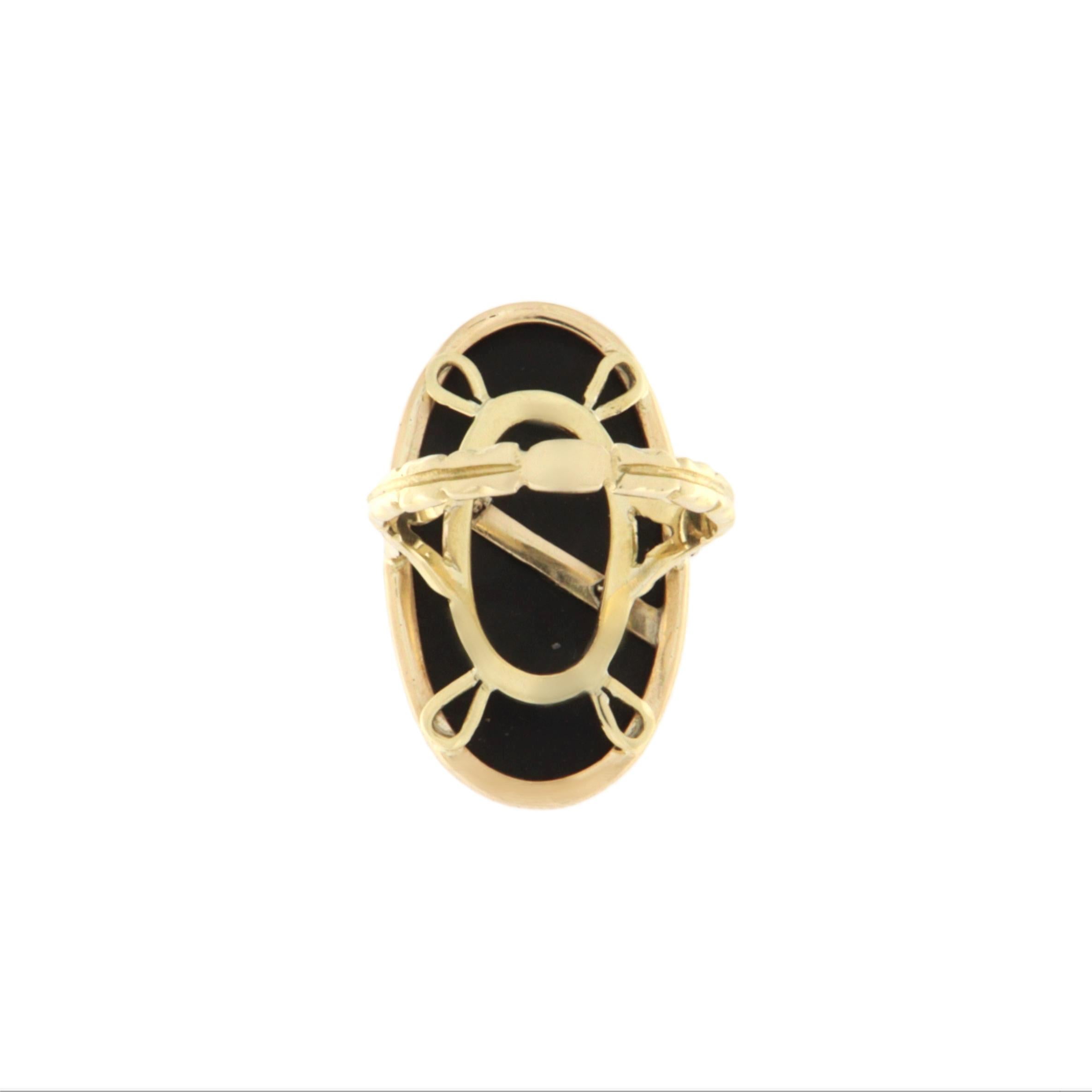 Artisan Diamonds Onyx 14 Karat Yellow Gold Cocktail Ring For Sale