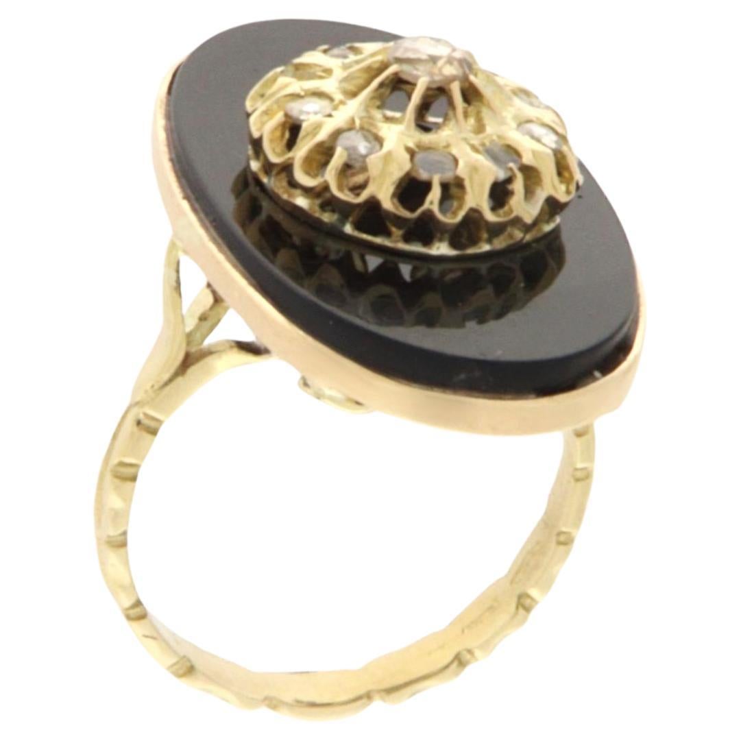 Diamonds Onyx 14 Karat Yellow Gold Cocktail Ring