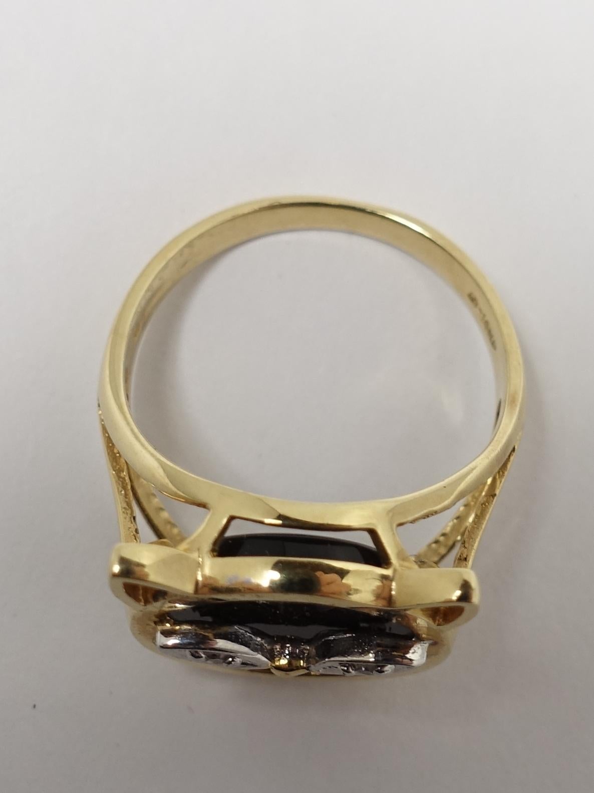 Diamonds, Onyx & 14kt Gold Cat Ring, Sz 6.25 im Zustand „Gut“ in New York, NY