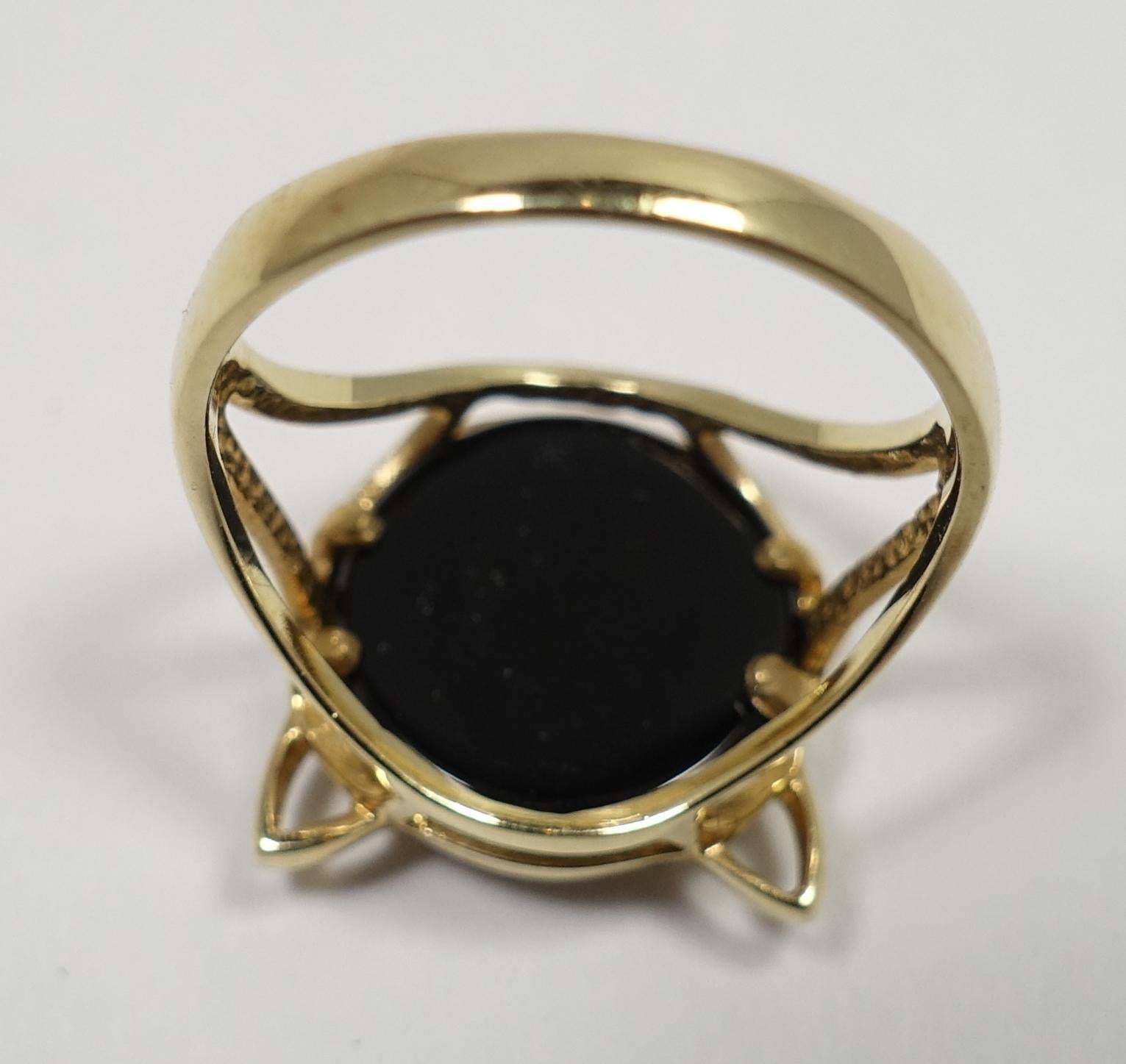 Diamonds, Onyx & 14kt Gold Cat Ring, Sz 6.25 für Damen oder Herren