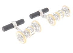 Gemelos de oro blanco y amarillo de 18 quilates con diamantes y ónix