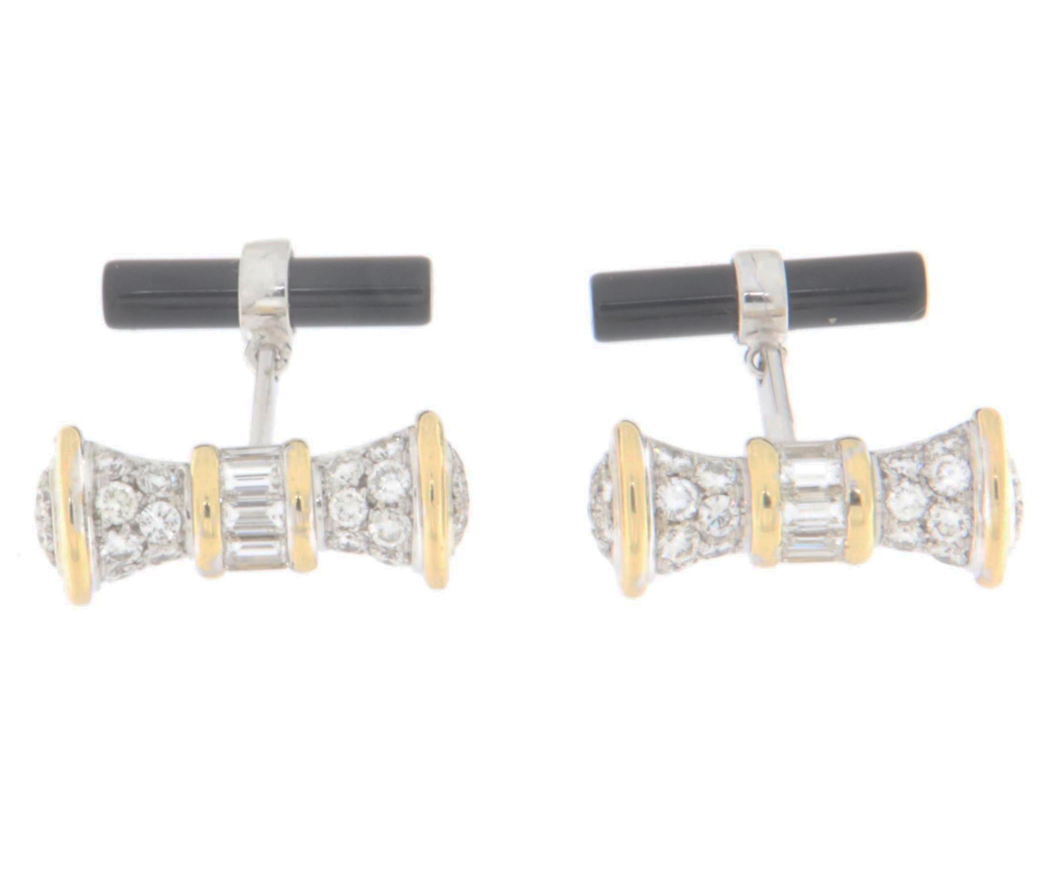 da uomo o donna Gemelli con diamanti e onice in oro bianco e giallo 18 carati in vendita