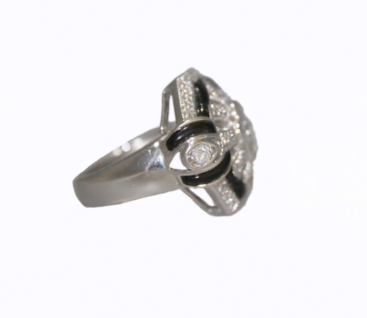 Art Deco Diamonds Onyx 18 Karat White Gold Cocktail Rings For Sale