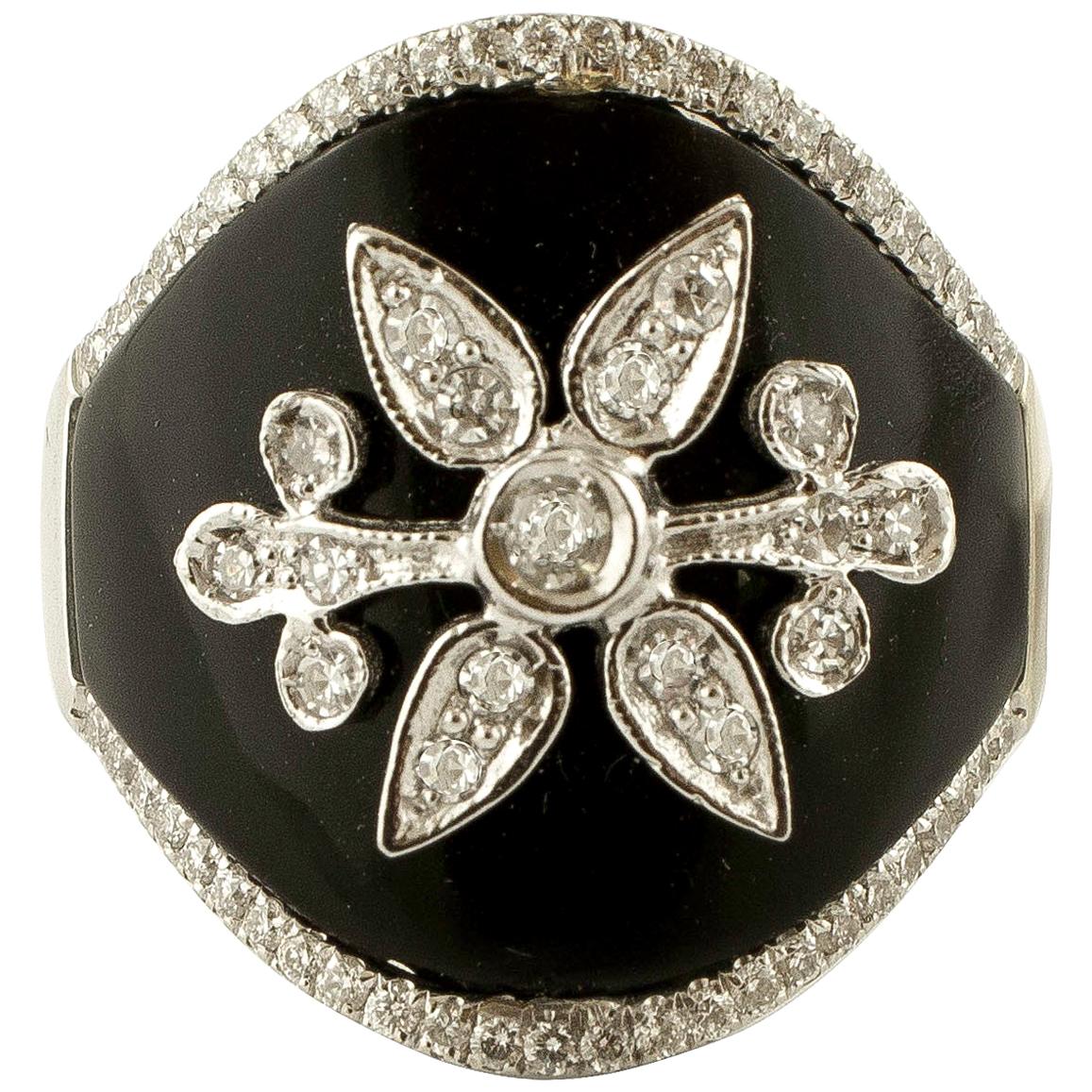 Diamanten, Onyx, Ring aus 18 Karat Weißgold