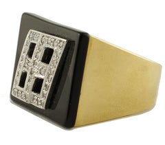 Diamonds, Onyx, 18 Karat White and Yellow Gold Ring