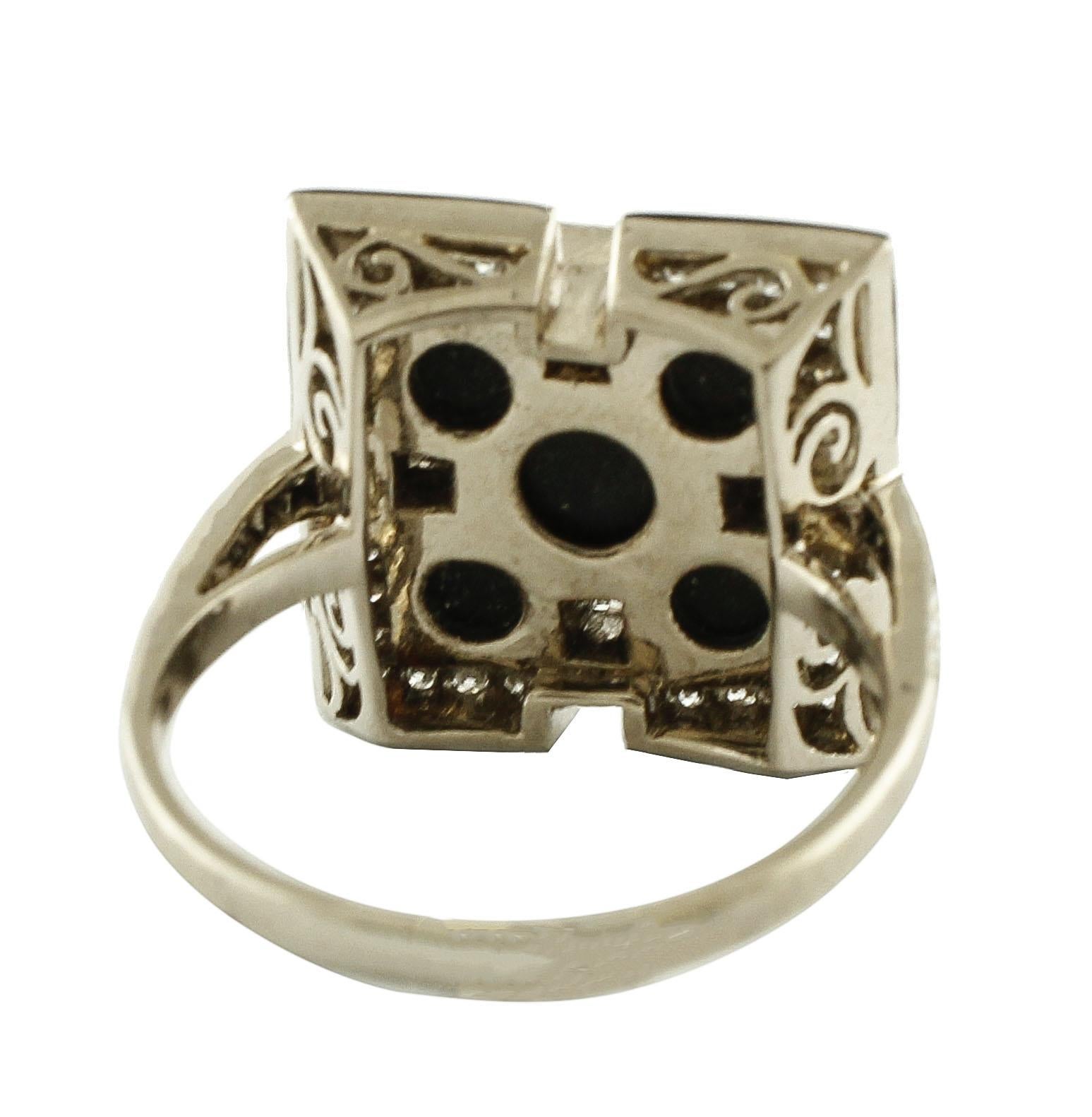 Retro Diamonds Onyx 18 Karat White Gold Fashion Design Ring