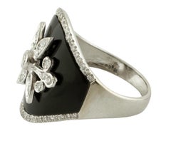 Diamonds, Onyx, 18 Karat White Gold Ring