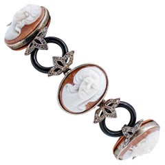 Diamantes, ónice, camafeo, oro rosa de 9 quilates y pulsera Retrò de plata