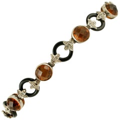 Diamonds, Onyx, Hard Stones, 9 Karat Rose Gold and Silver Retro Bracelet