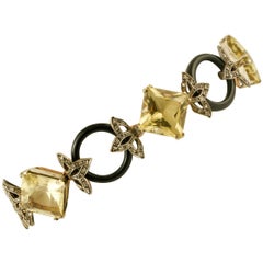 Diamonds, Onyx, Topazes, 9 Karat Rose Gold and Silver Retro Bracelet Diamonds, Onyx, Topazes, 9 Karat Rose Gold and Silver Retro Bracelet