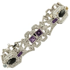Diamanti Onice Topazi Ametista Bracciale in oro bianco