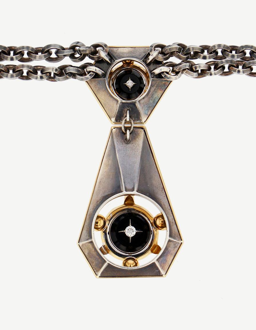 Neoclassical Diamonds Onyx Triangle Necklace in 18k Yellow Gold by Elie Top
