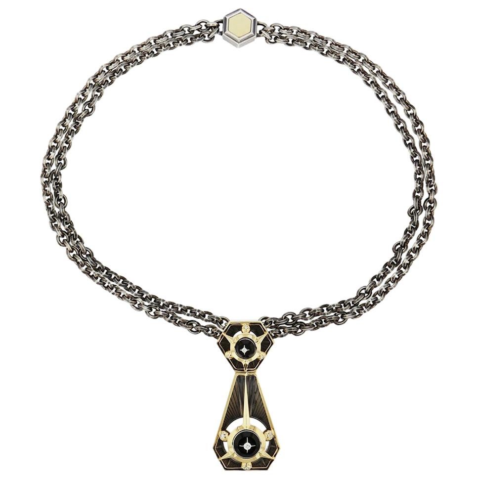 Diamonds Onyx Triangle Necklace in 18k Yellow Gold by Elie Top