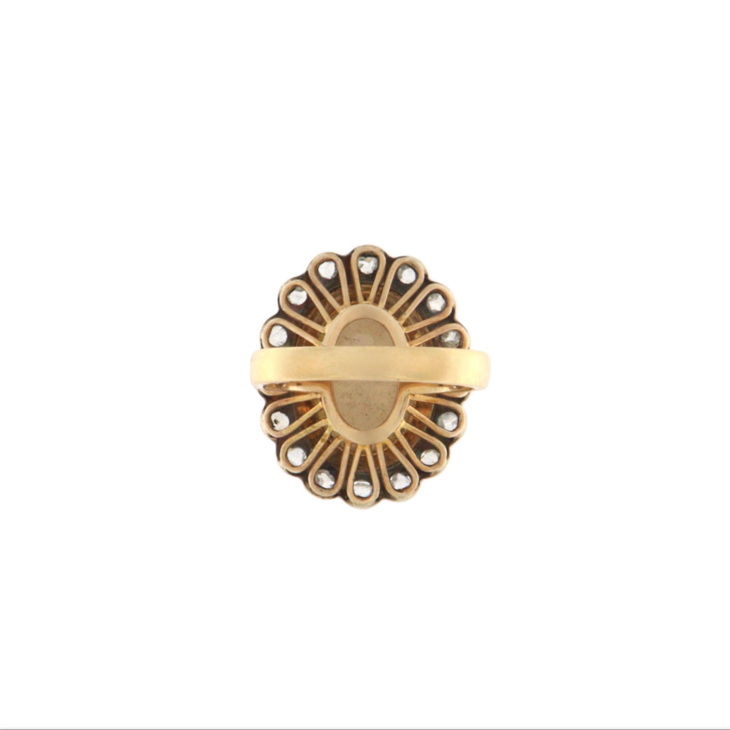Bague cocktail en or jaune 14 carats avec diamants et opale Neuf - En vente à Marcianise, IT