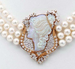 Diamonds, Opals, Akoya Pearls, 18 Karat Gold, Multi-Strands Beaded Necklace