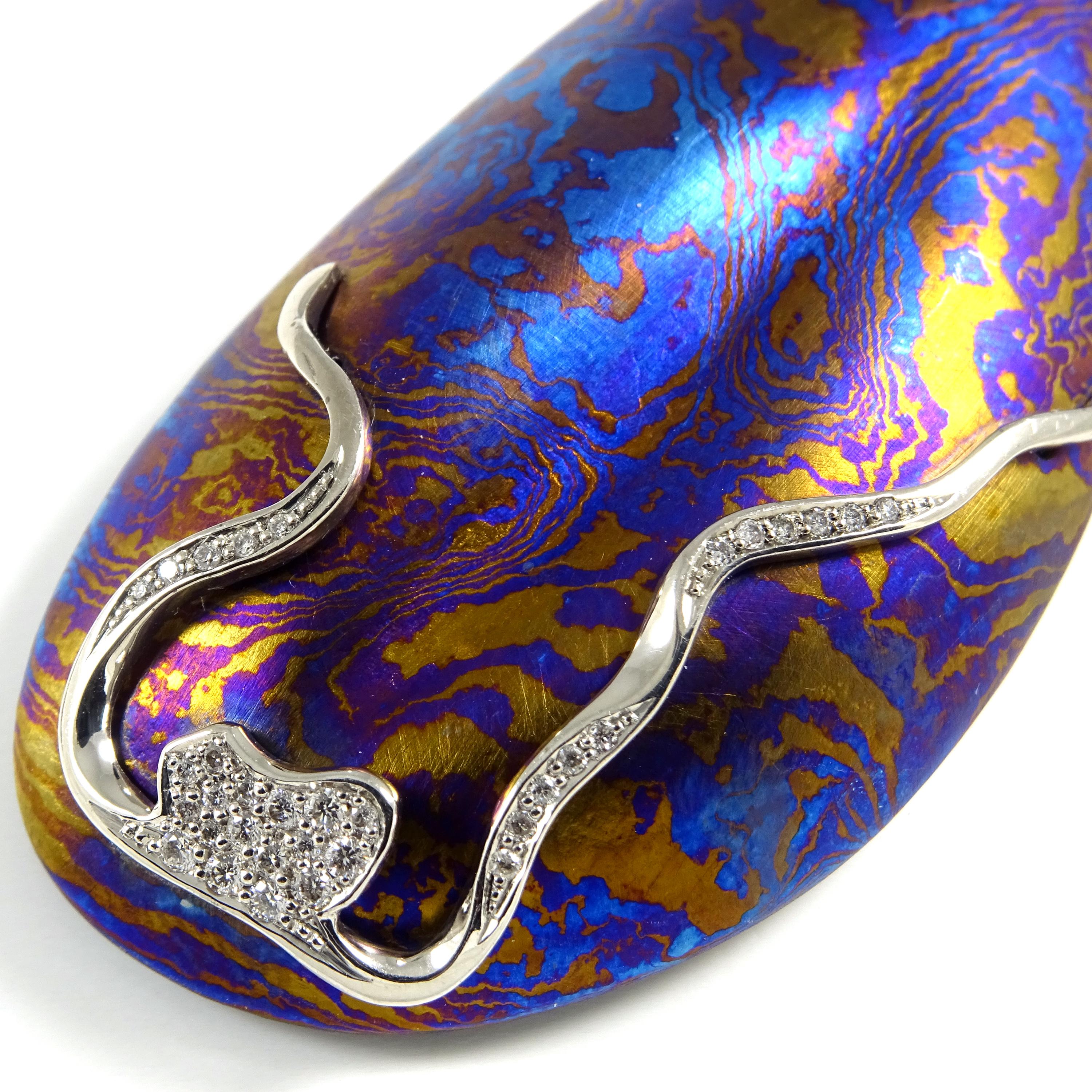 Diamonds Padparadscha Sapphires Tourmalines 18 Karat Gold Timascus Earrings For Sale 2
