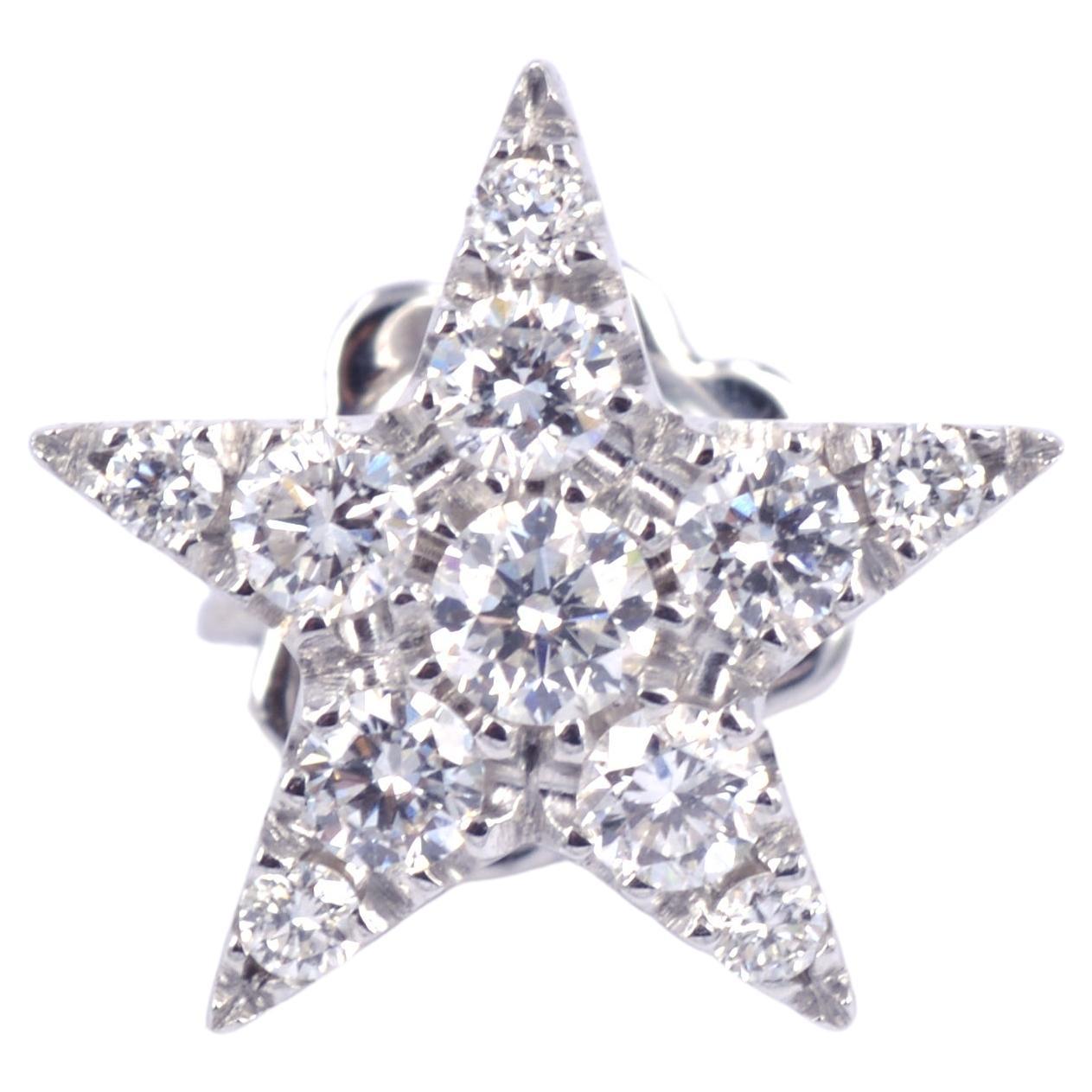 Diamonds Pavé  18 KT White Gold Handmade in Italy  Single Star Earring For Sale
