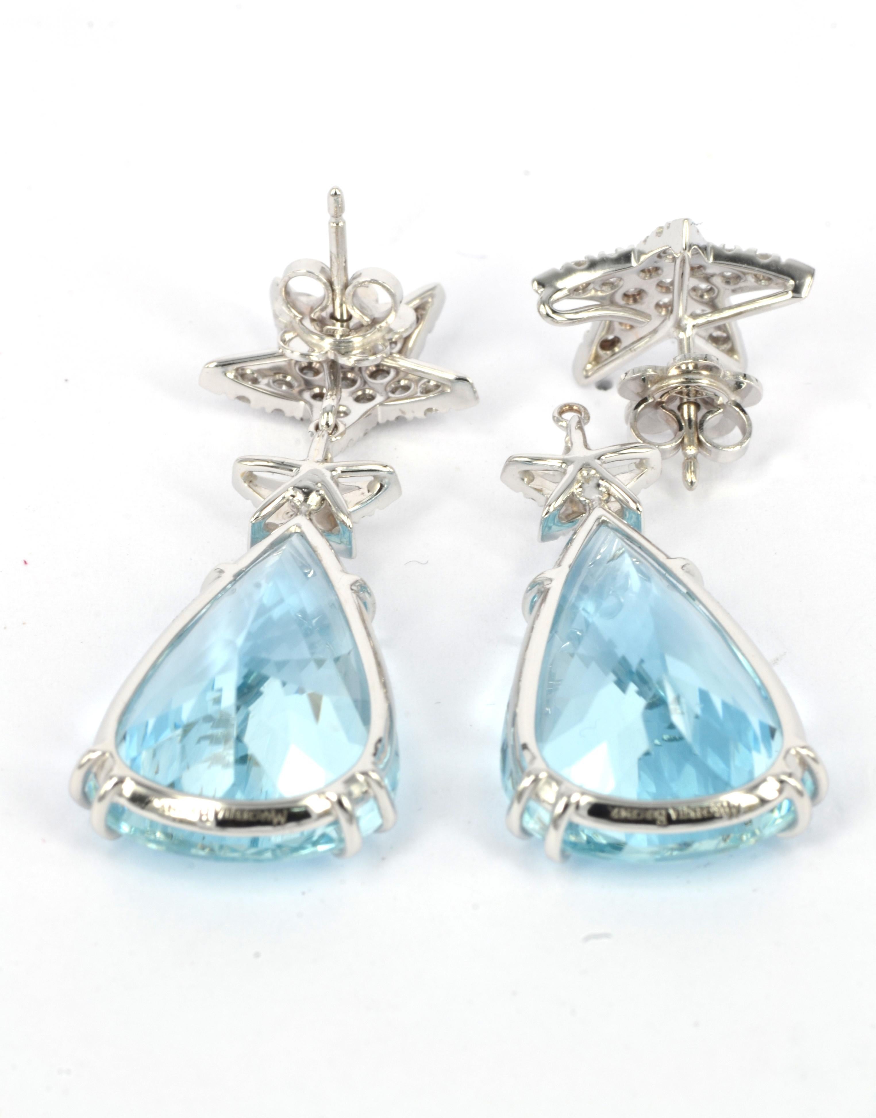 Diamonds Pave'  18 KT White Gold Handmade in Italy  Stars Earrings For Sale 5