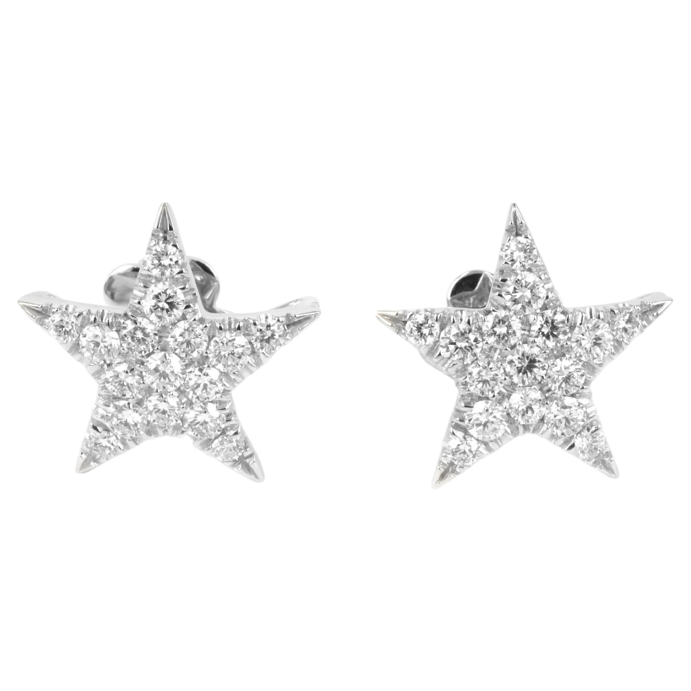 Diamonds Pave'  18 KT White Gold Handmade in Italy  Stars Earrings For Sale