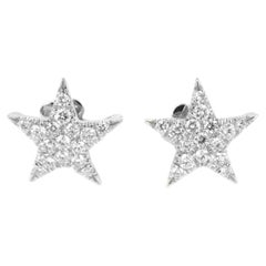 Diamants Pave  Or blanc 18 KT fabriqué à la main en Italie  Boucles d'oreilles étoiles