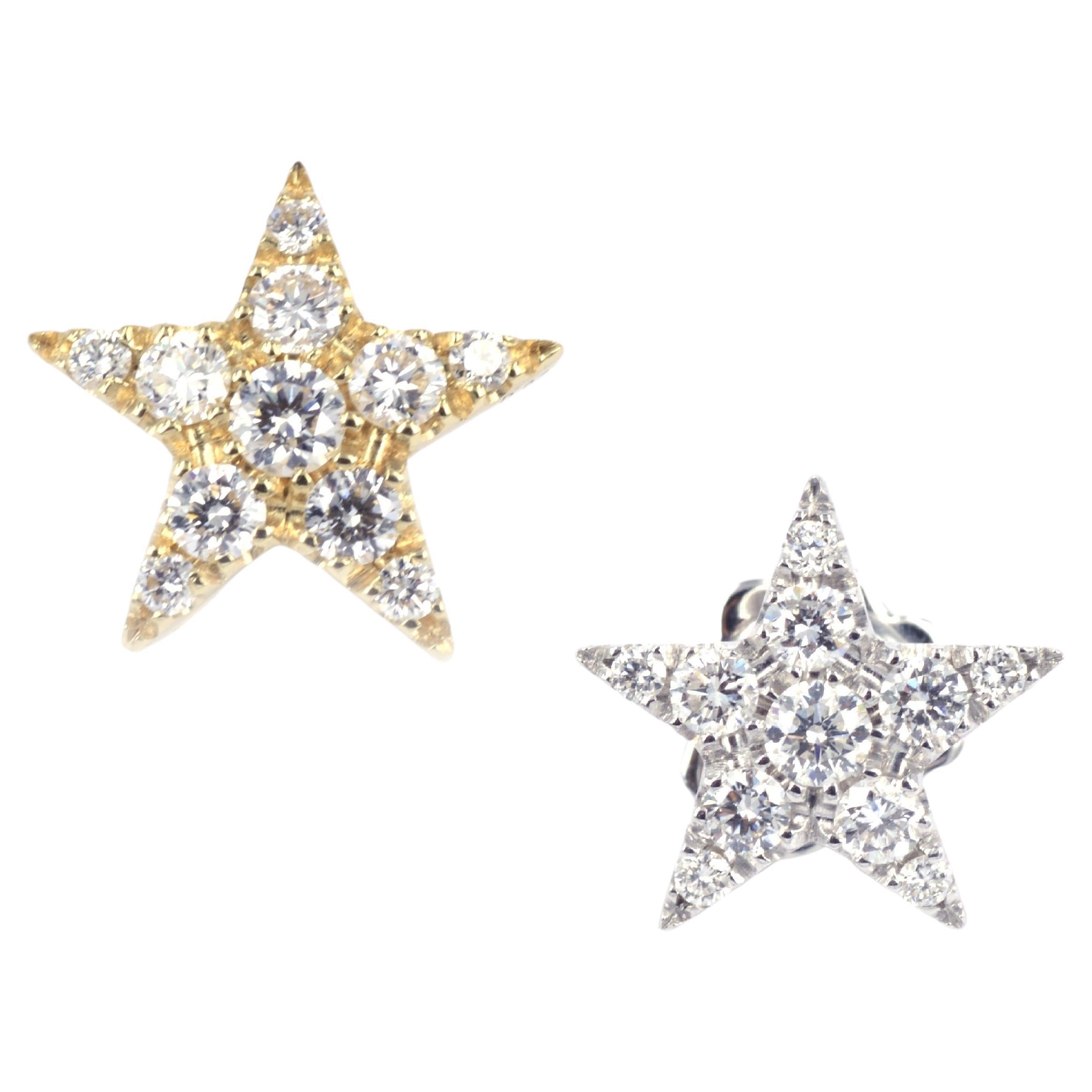 Diamonds Pave' 18 KT Yellow and White Gold Handmade in Italy  Stars Earrings