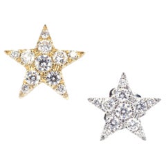 Used Diamonds Pave' 18 KT Yellow and White Gold Handmade in Italy  Stars Earrings